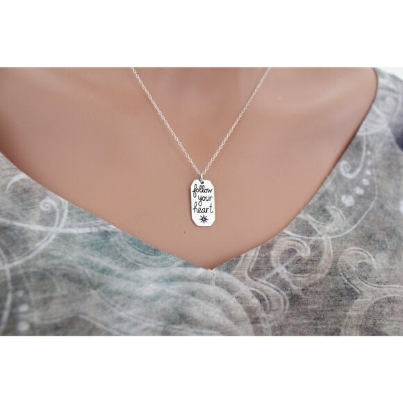 Sterling Silver Follow Your Heart Quote Necklace - Picture 5 of 5